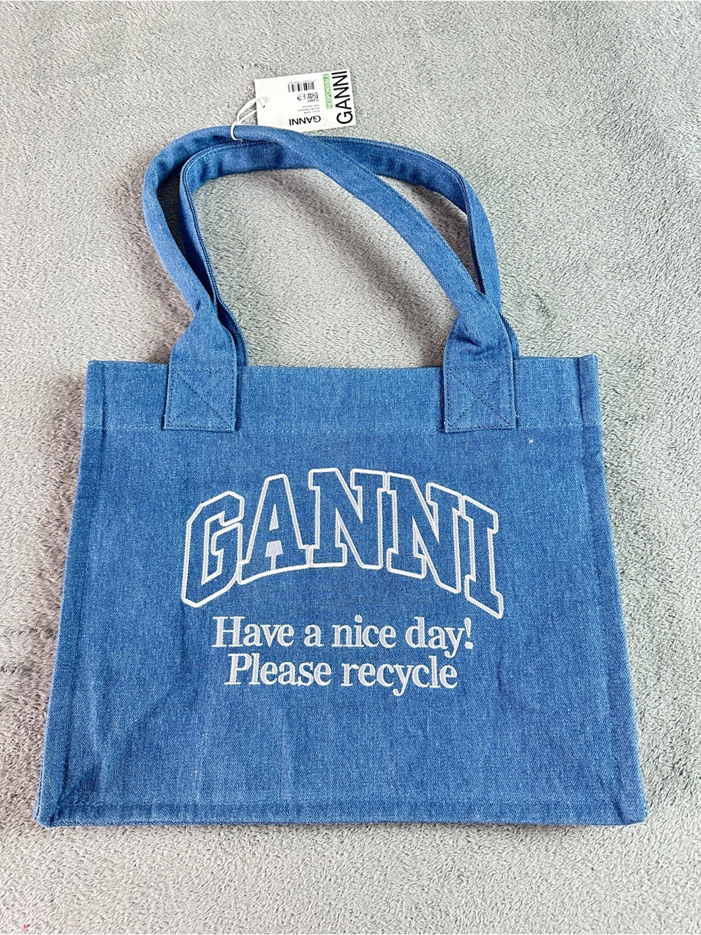 Ganni denim Blue Canvas Tote bag - Picture 3 of 7
